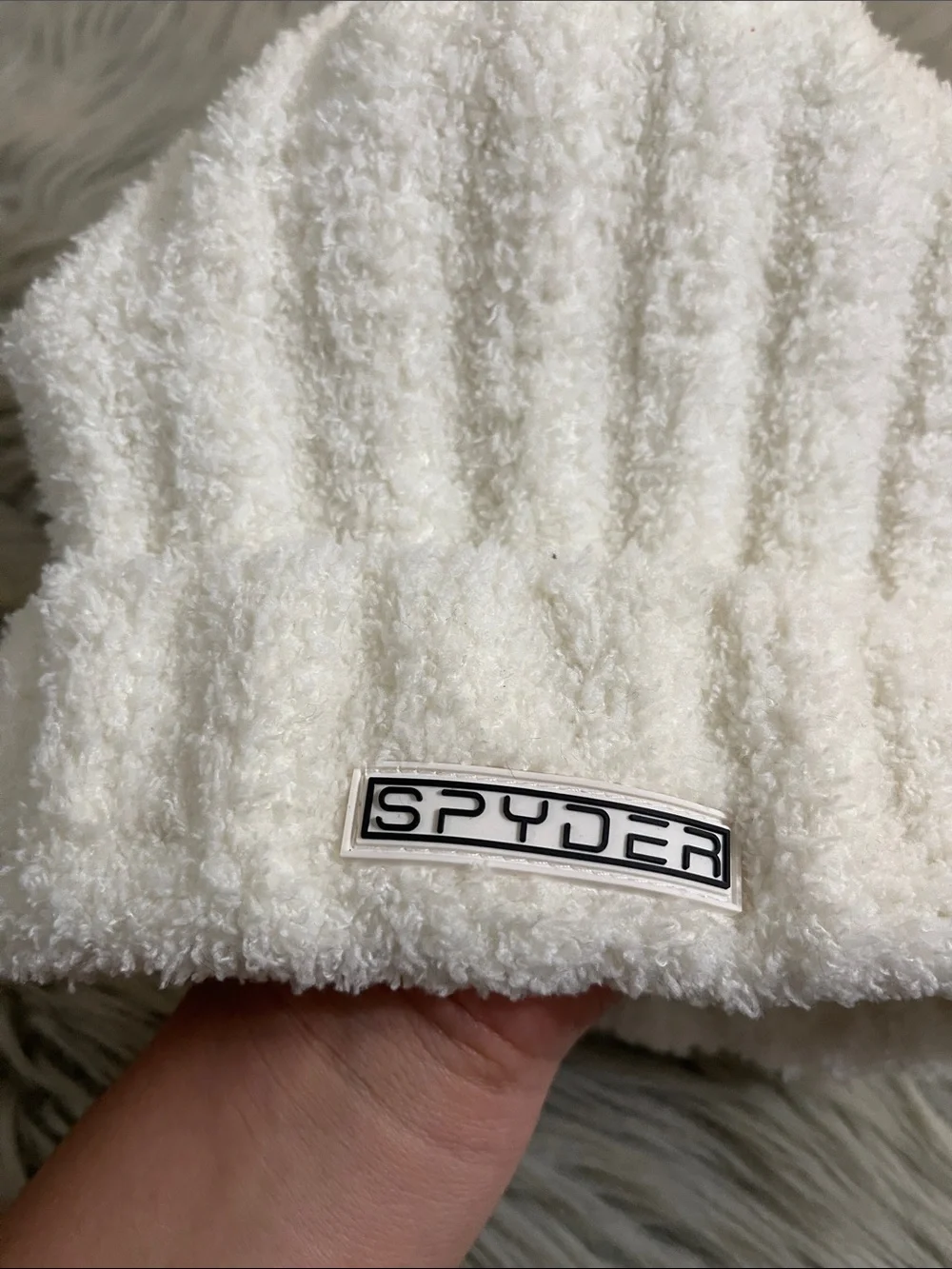 Spyder Kids Cream Fuzzy Ribbed Beanie